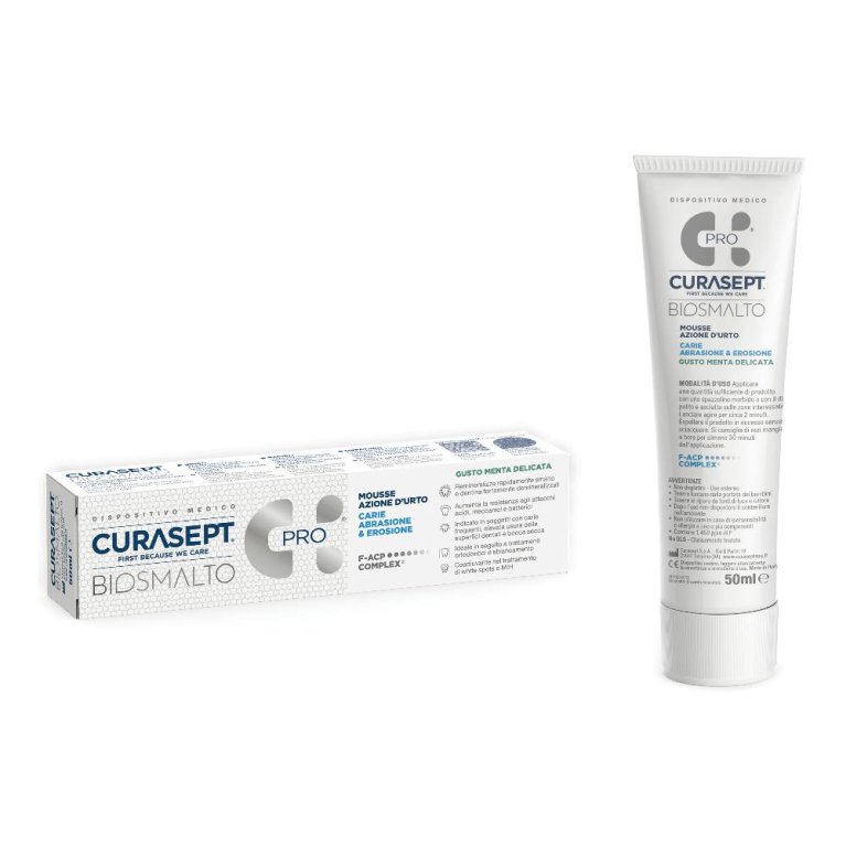 Curasept Biosmalto Mousse azione d'urto carie ed abrasione gusto menta - 50 ml