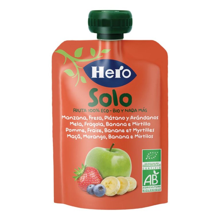 Hero Solo Frutta Frullata Mela, Banana, Fragola e Mirtilli - 100 grammi di purea di frutta