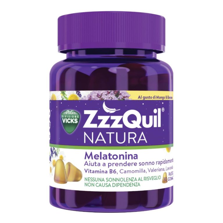 ZZZQuil Natura pastiglie gommose Mango e Banana con melatonina per addormentarsi rapidamente - 30 pastiglie gommose 