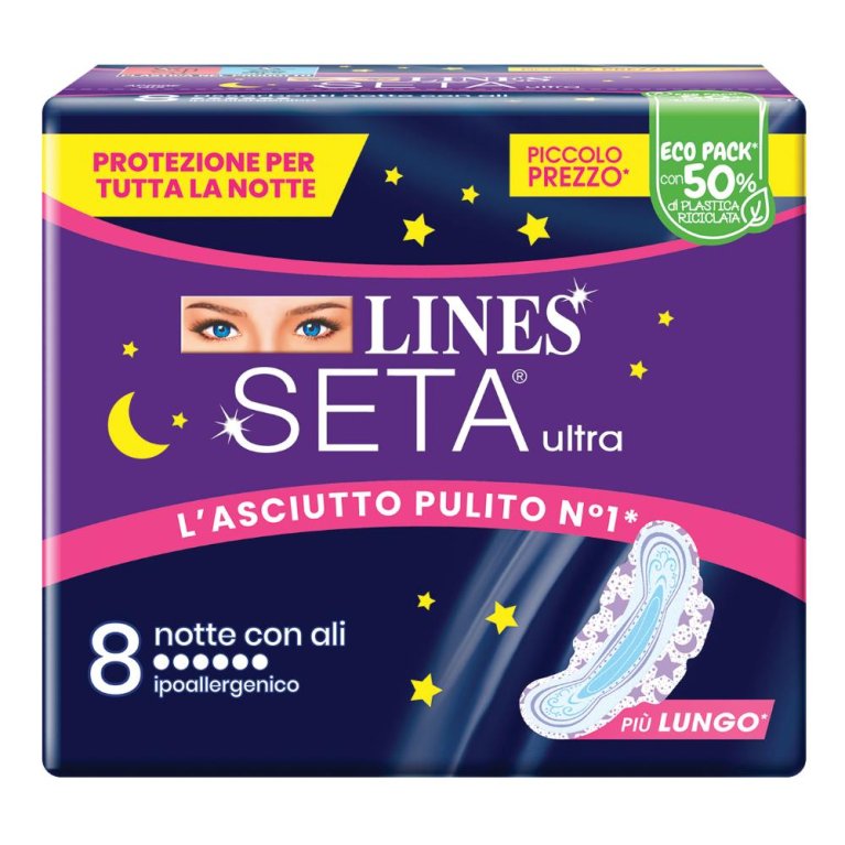 Lines Seta Ultra assorbenti Notte con ali - 8 assorbenti Lines Seta Ultra assorbenti Notte con ali - 8 assorbenti