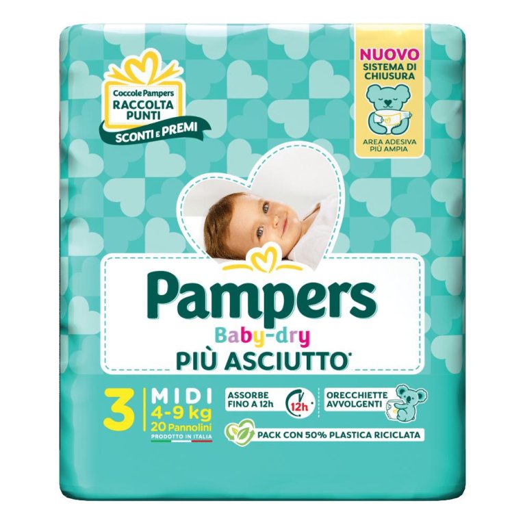 Pampers Baby Dry Midi - taglia 3 dai 4 ai 9 kg - 20 pannolini