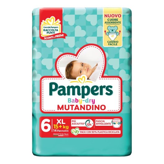 Pampers Baby Dry mutandino XL - taglia 6 oltre i 15 Kg - 14 pannolini Pampers Baby Dry mutandino XL - taglia 6 oltre i 15 Kg - 14 pannolini