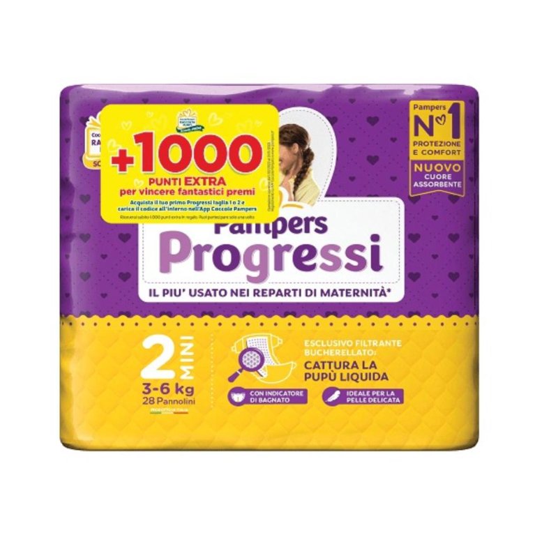 Pampers progressi Mini Taglia 2 (3-6 Kg) - 28 pannolini